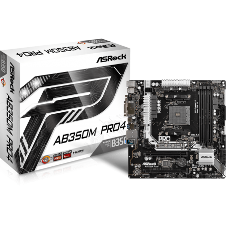 PLACA BASE AMD SAM4 ASROCK AB350M PRO4 DDR4 PCIE SATA3 2PCI HDMI DVI M-ATX