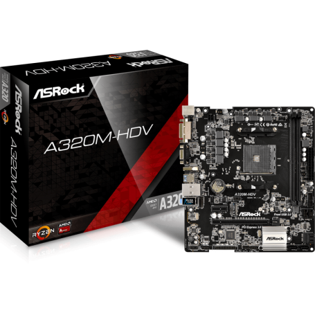 PLACA BASE AMD SAM4 ASROCK A320M-HDV DDR4 PCIE SATA3 PCI HDMI DVI M-ATX